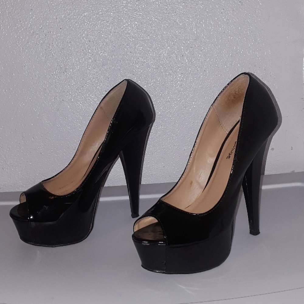 Black Peep-Toe Heels